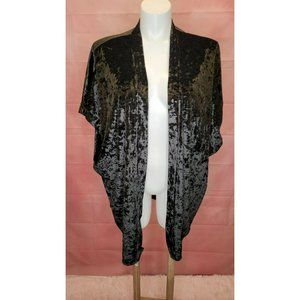 NEW Victorias Secret Black Kimono Wing Cap Sleeve Robe Black Velvet M Large